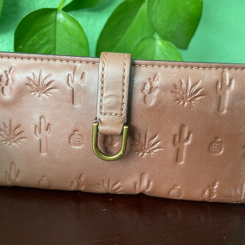 Fossil Brown Embossed Cactus Wallet